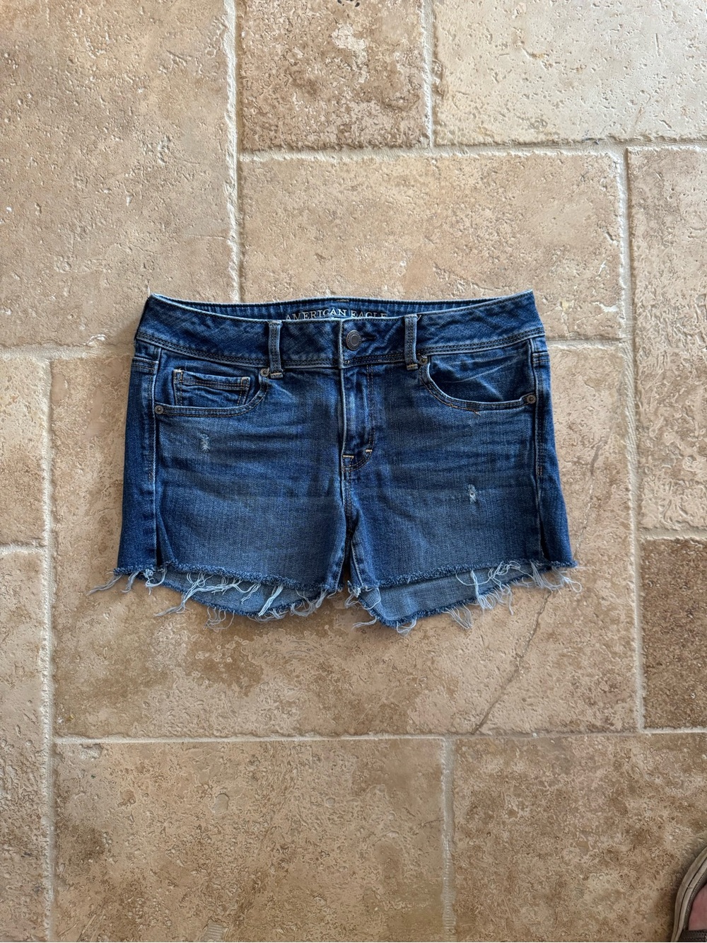American Eagle Outfitters Blue Frayed Hem Denim Shorts